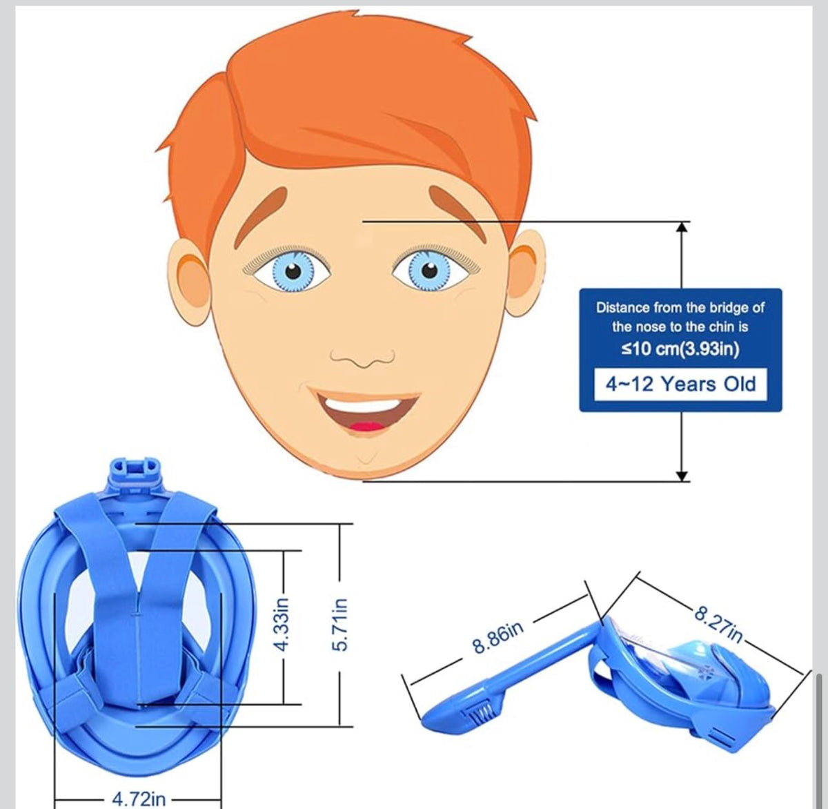 kids diving mask for4-15years old,blue