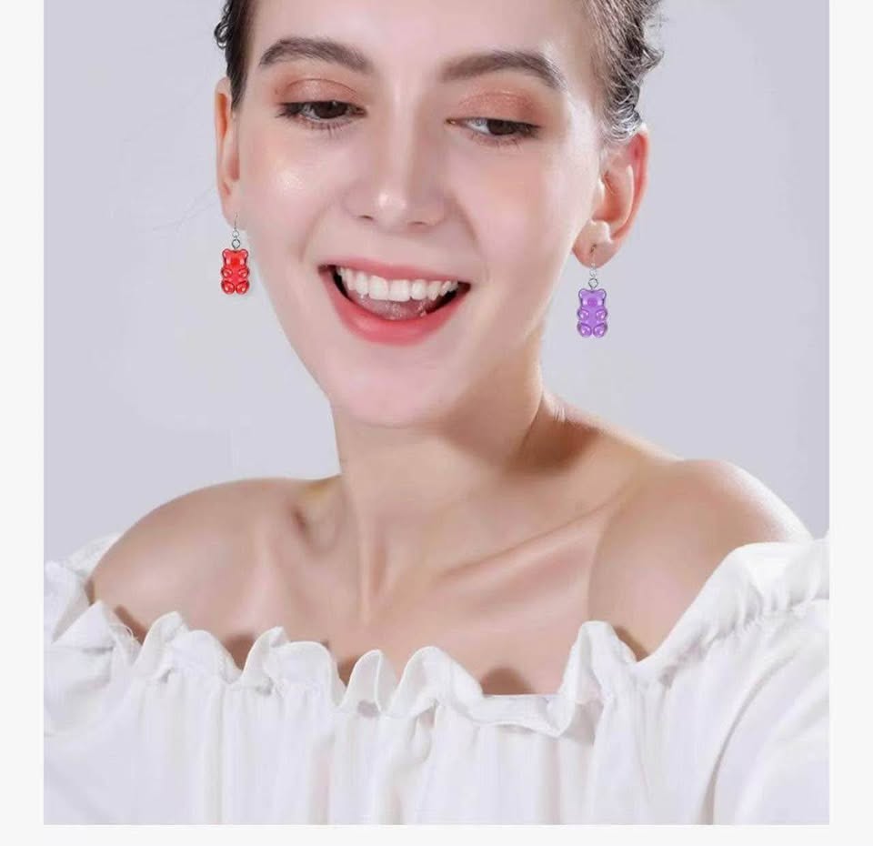 13Pairs Gummy Bear Earrings Set,Colorful Cartoon Resin Candy Dangle Earrings for