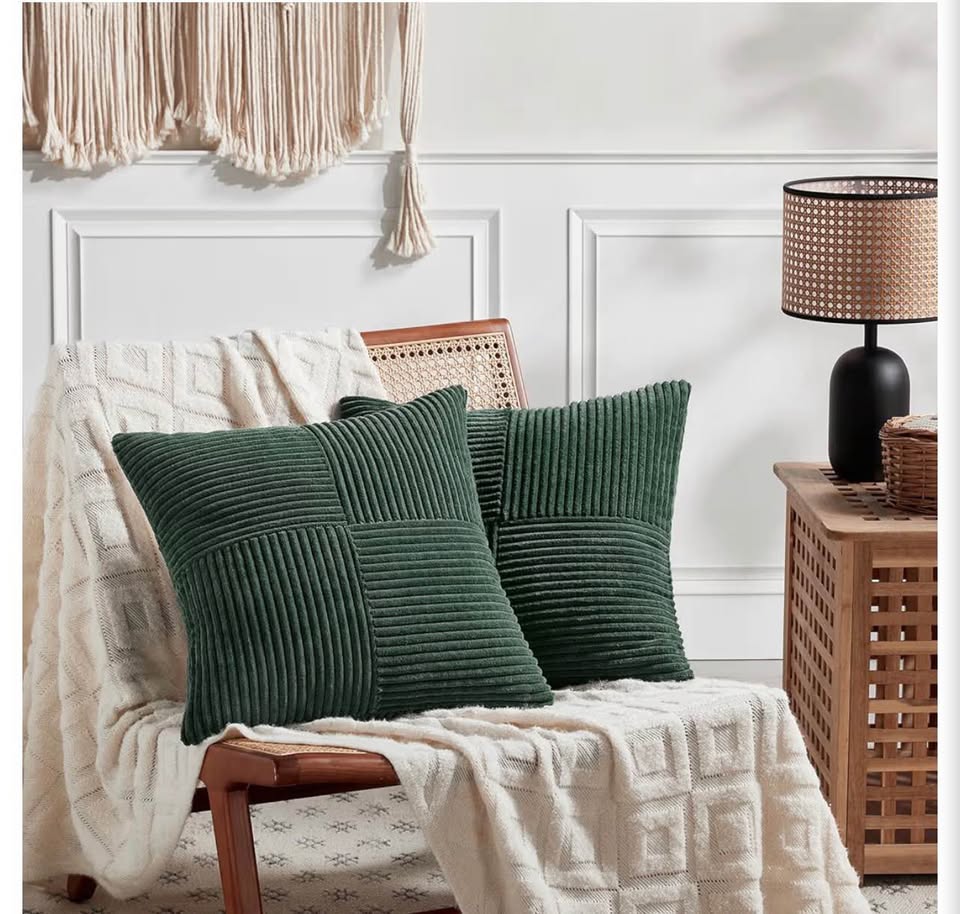 Set of 2 Dark Green Corduroy Throw Pillow Covers