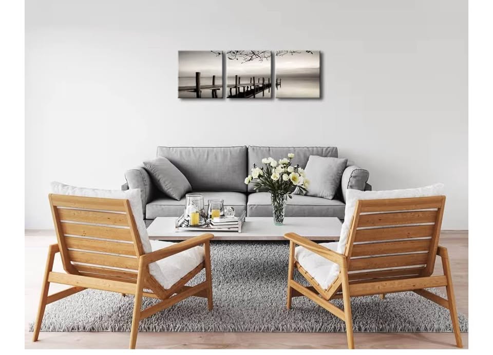 Pyradecor Peace 3 Panels Black and White Landscape Giclee Canvas Prints on Canva