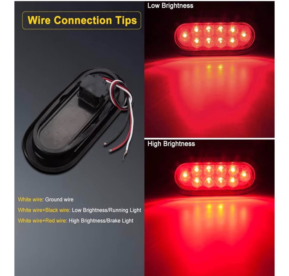 4 Red 2 White Oval Tail Lights LED, 6" Flatbed Light Kit, LED Tail Lights for Tr