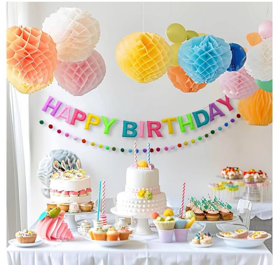 Pre-Strung Happy Birthday Banner - Felt Ball Garland -Pastel Happy Birthday Part