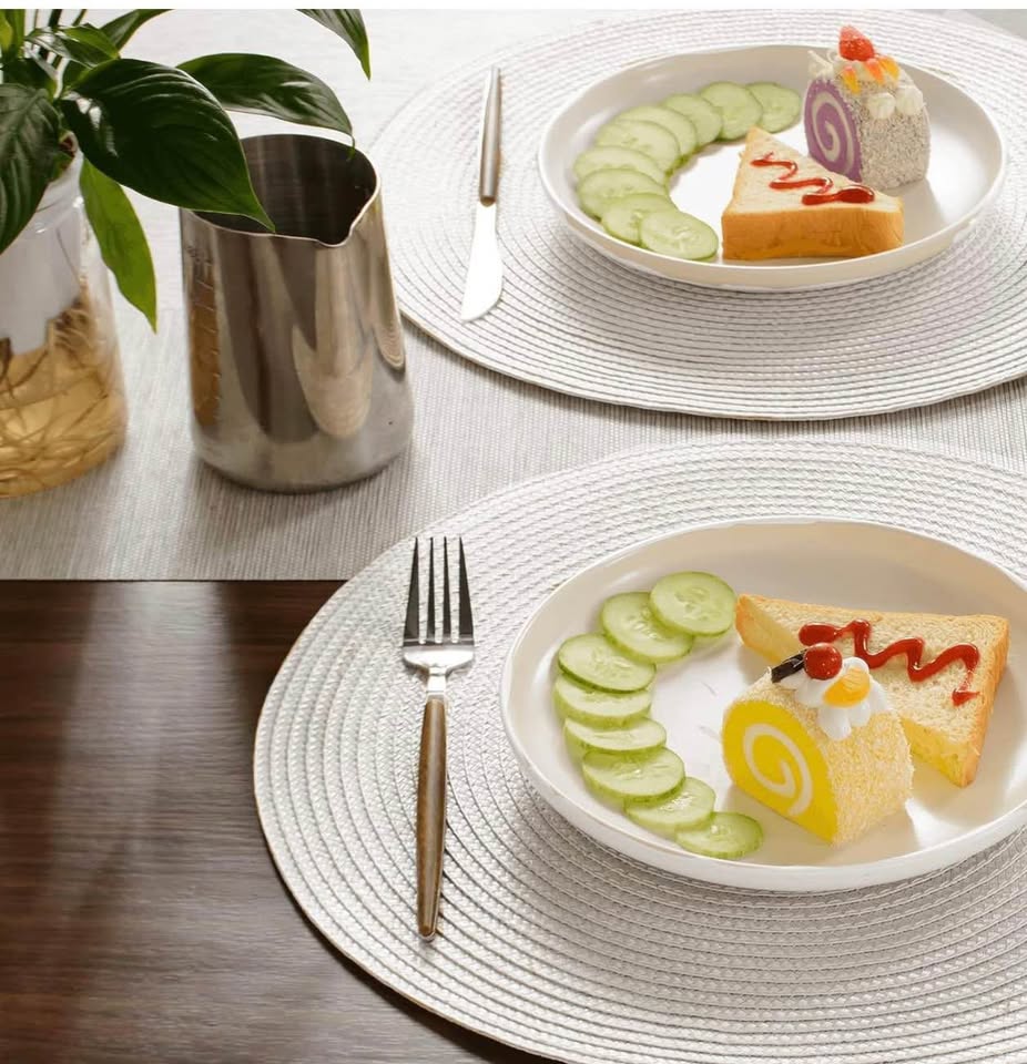 Set of 6 White Round Braided Placemats