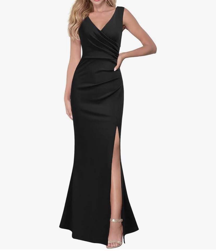 Black V-Neck Sleeveless Maxi Dress with Side Slit