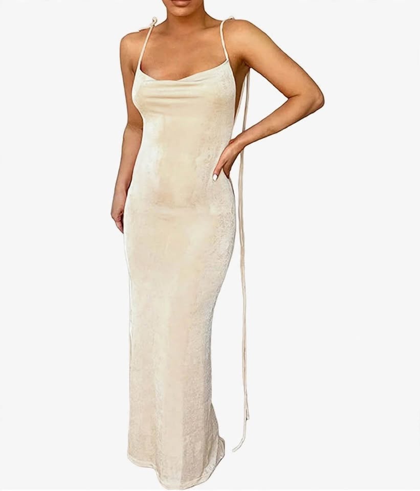 Women's Spaghetti Strap Dress Cowl Neck Backless Bodycon Fishtail Cocktail Party Maxi Dresses M