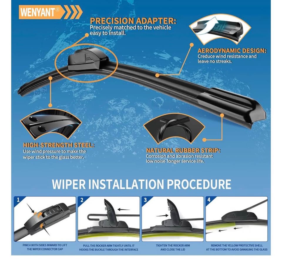 3-Piece Windshield Wiper Blade Set - Windshield Wipers Compatible with Dodge Journey 2009-2018