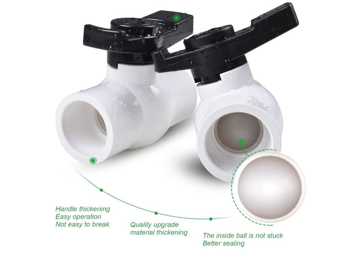 2-Pack PVC Ball Valves with Ergonomic Handles