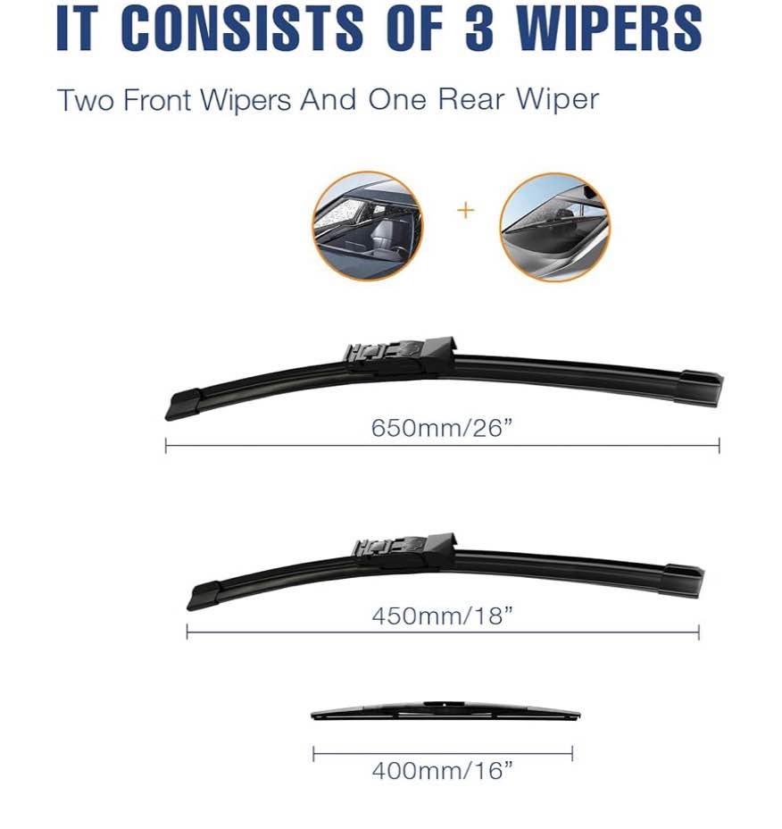 3-Piece Windshield Wiper Blade Set (26", 18", 16")