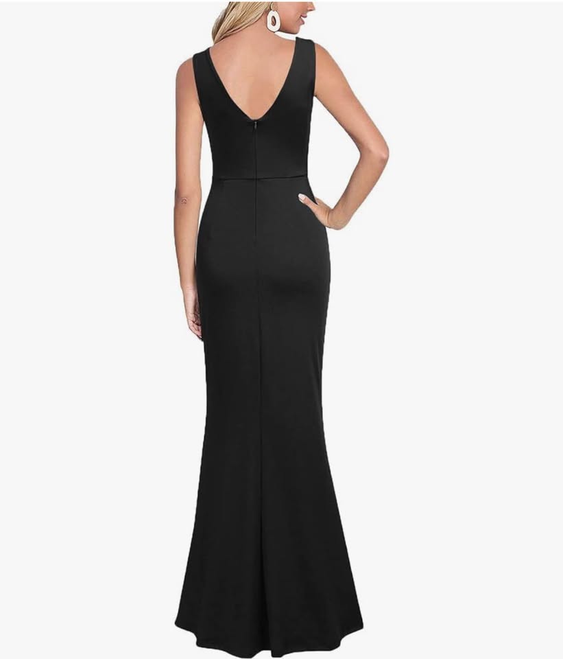 Black V-Neck Sleeveless Maxi Dress with Side Slit