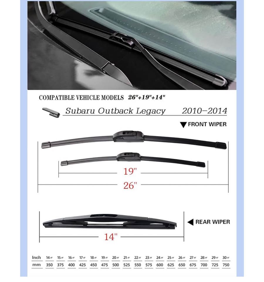 3 Wipers Factory Replacement for Subaru Outback Legacy 2010-2014 Original Equipment Windshield Wiper Blades Set 26"+19"+14" (Set of 3) U/J HOOK