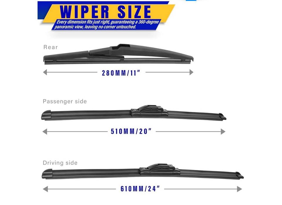 Wiper Blades for Kia Sorento (2011-2015) & Soul (2010-2020) - 24"/20"/11"