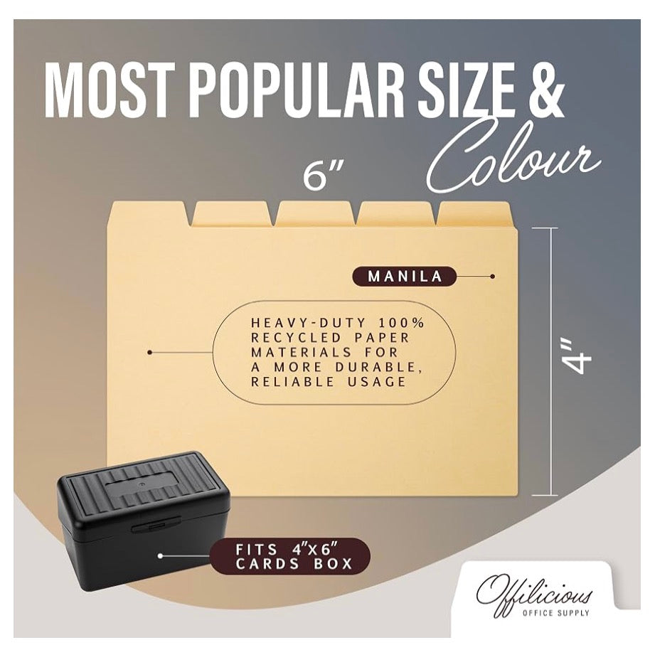 4x6 Index Card Dividers with Tabs, Recipe Card Box Organizer Dividers