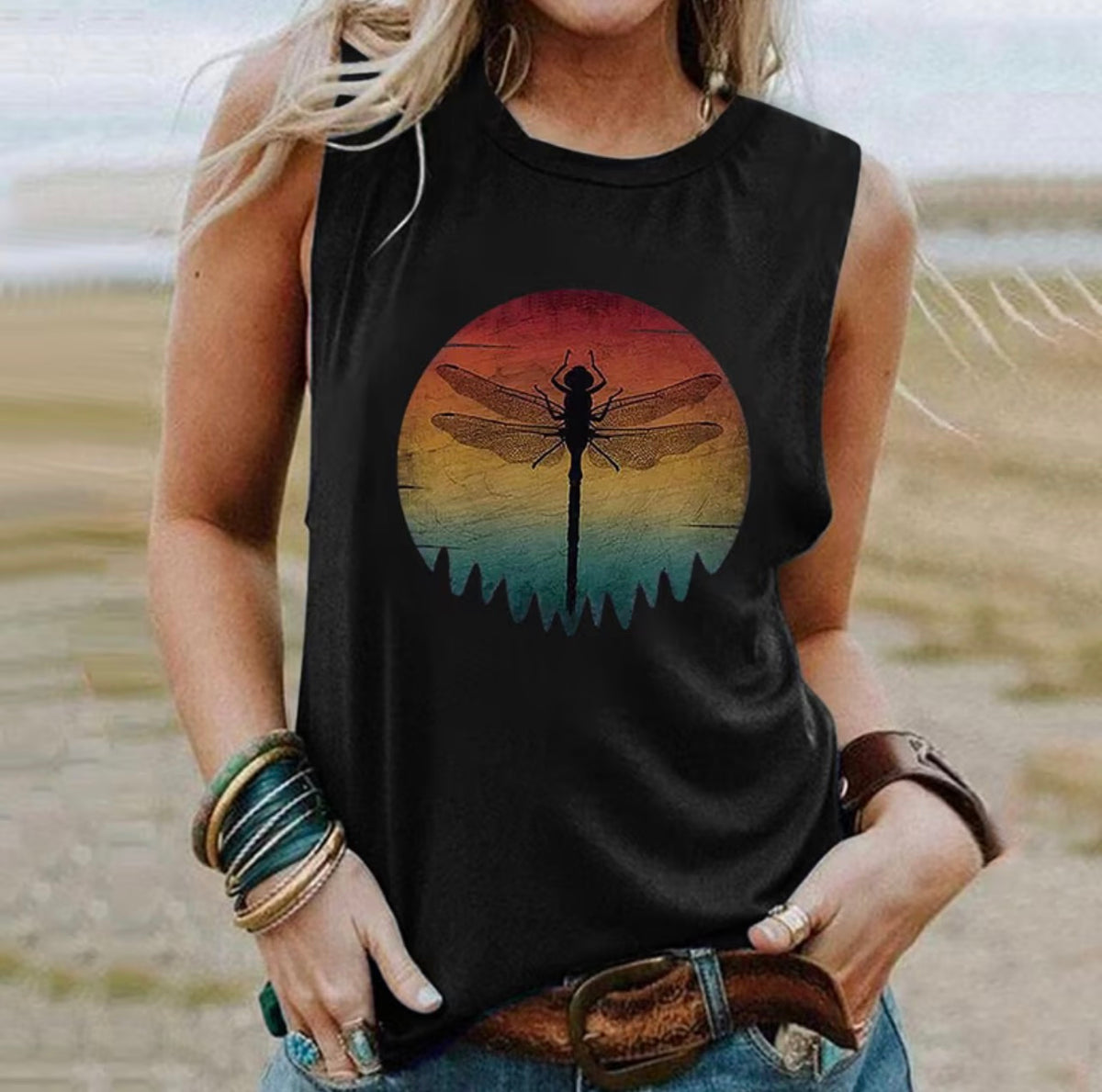 Womens Mandala Vintage Graphic Racerback Tank Tops Summer Casual Loose O-Neck Tanks Vest Vacation Cl