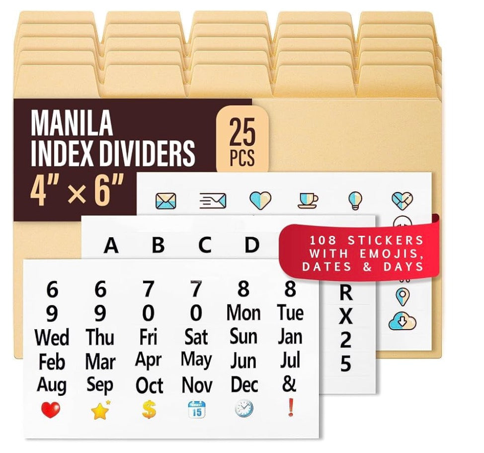 4x6 Index Card Dividers with Tabs, Recipe Card Box Organizer Dividers