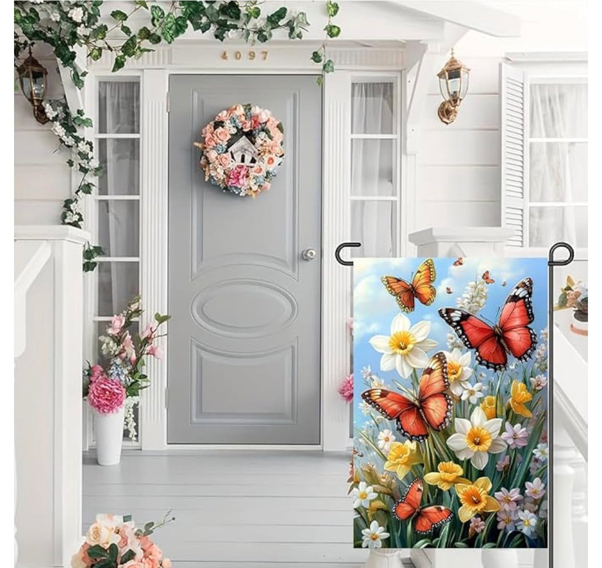 Louise Maelys Spring Garden Flag 12x18 Double Sided Vertical