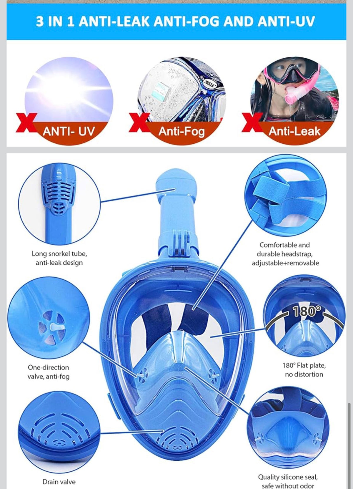 kids diving mask for4-15years old，blue