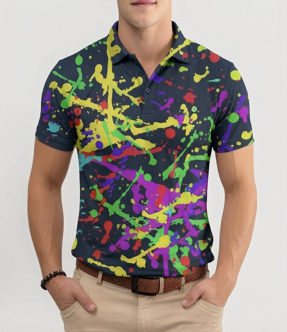 funny neon splash golf shirts for men ，M