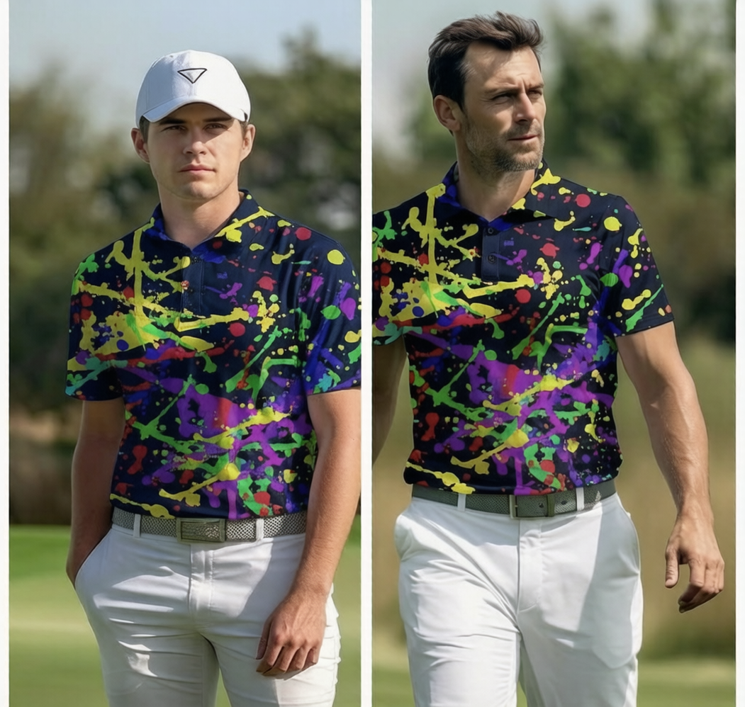 funny neon splash golf shirts for men ，M