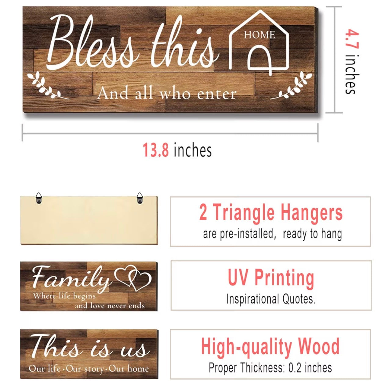 4 Pieces Home Wall Signs
