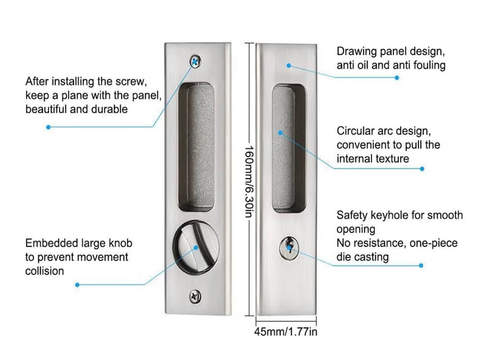 6.3" Sliding Barn Door Mortise Latch Lock Invisibl