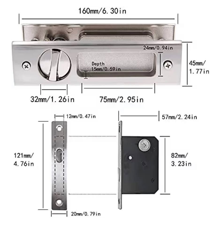 6.3" Sliding Barn Door Mortise Latch Lock Invisibl