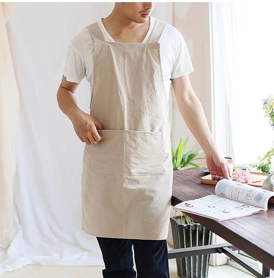Japanese Cotton Linen Cross Back Cooking Apron for