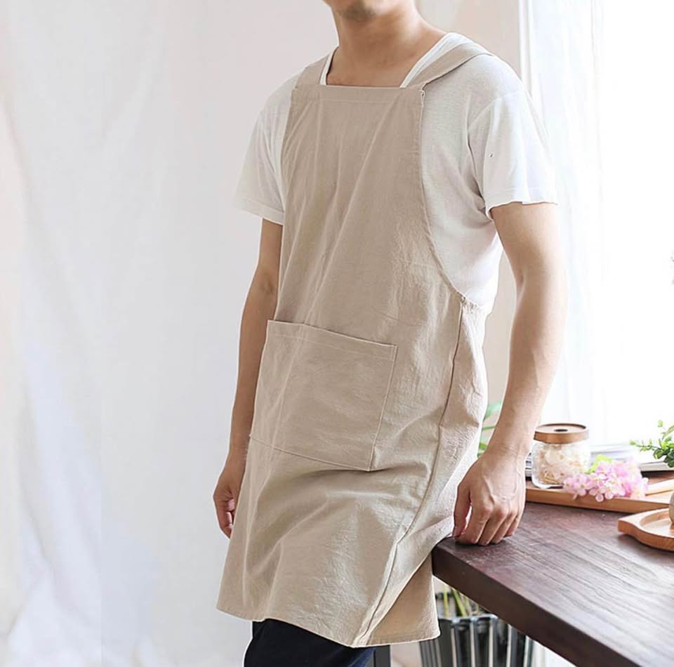 Japanese Cotton Linen Cross Back Cooking Apron for