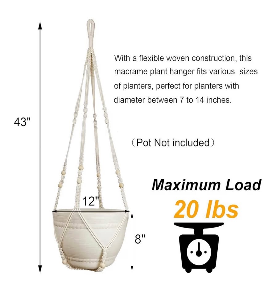 43 Inches Macrame Plant Hanger Large for 12 inch P