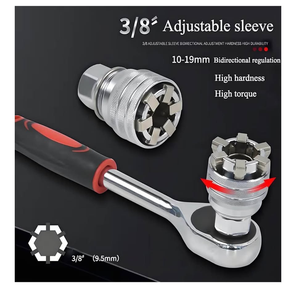 Upgraded Adjustable Universal Socket Wrench, Manua
