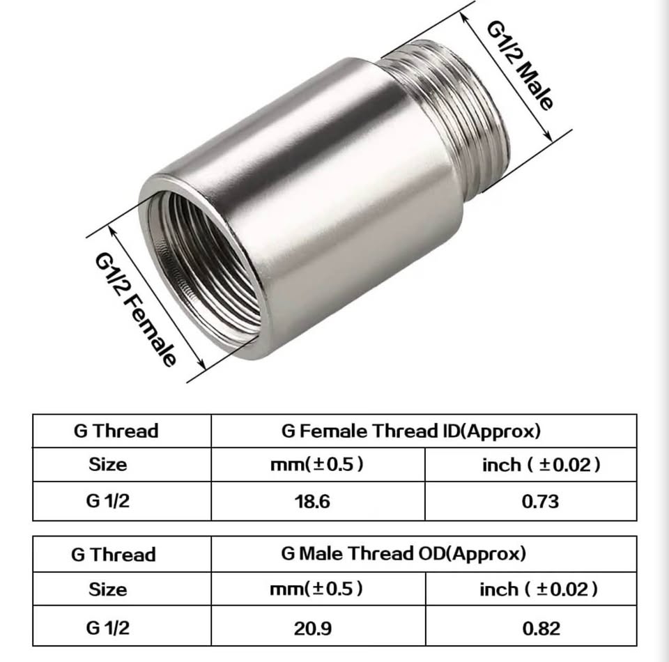 Beduan Shower Head Extension Tube Pipe Fittings, G 1/2 Male to G 1/2 Female BSP 