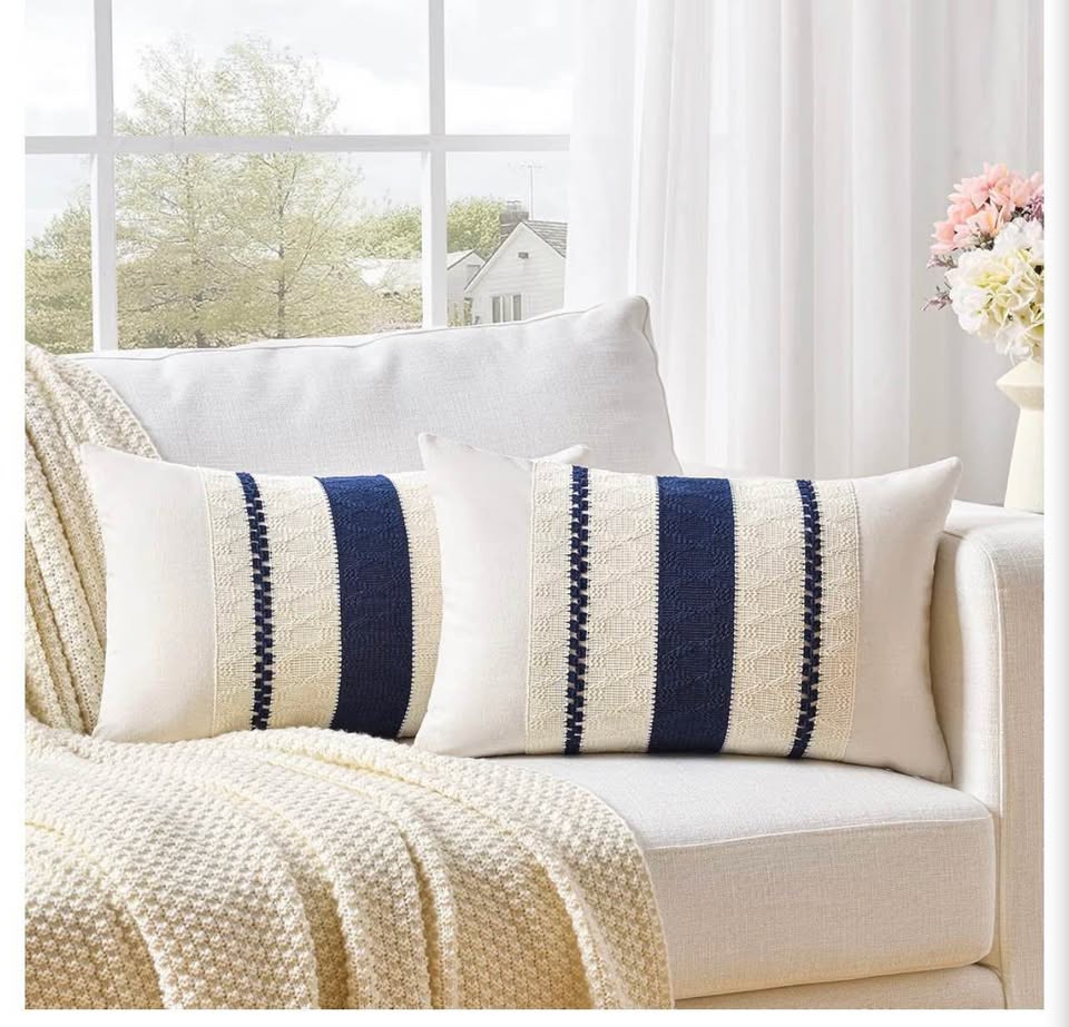 Set of 2 Striped Lumbar Throw Pillow Covers