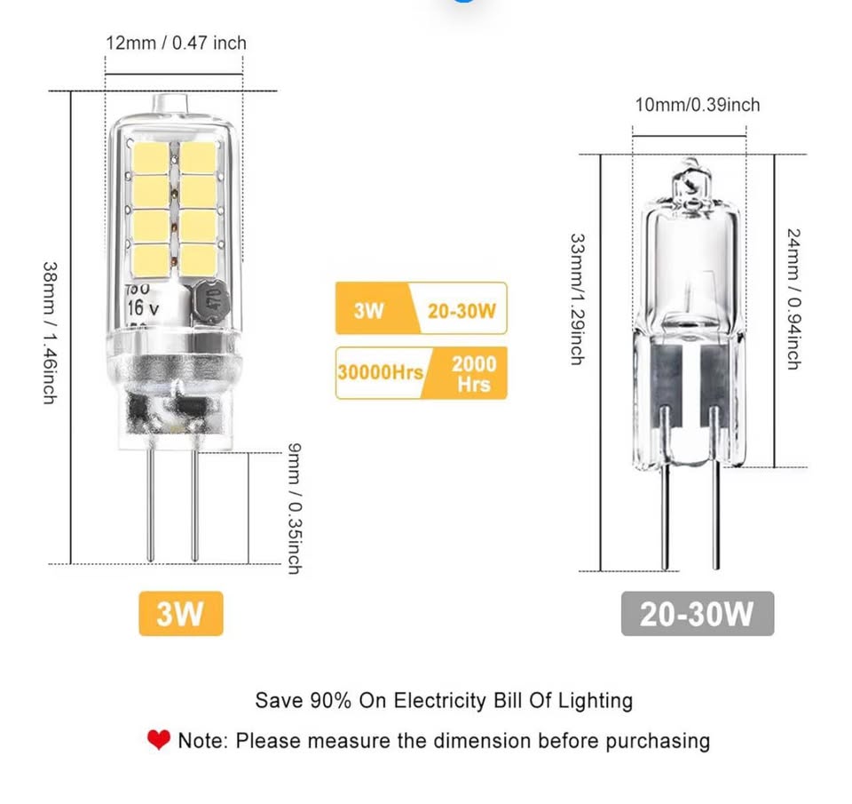 10-Pack G4 LED Bulbs, 3W Equivalent to 20W/30W Hal