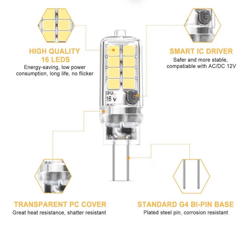 10-Pack G4 LED Bulbs, 3W Equivalent to 20W/30W Hal