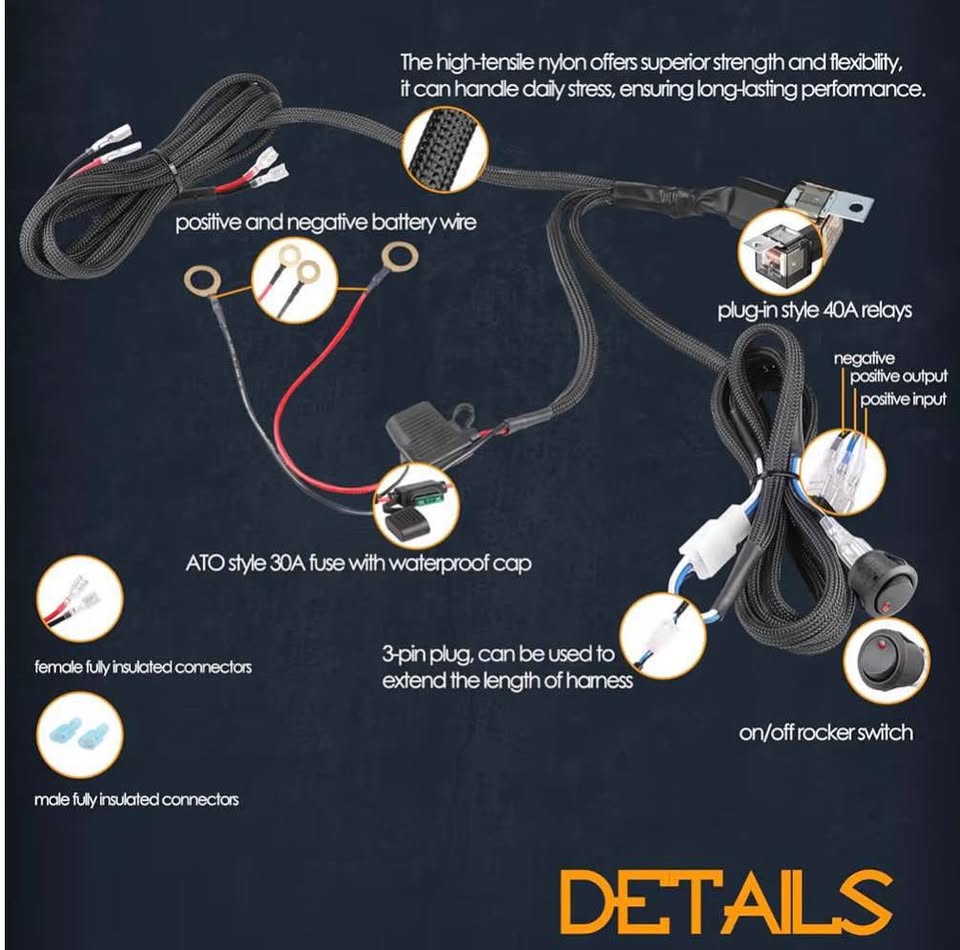 Wiring Harness 1 Lead, Nirider 12V 40A Rock Switch Relay Fuse Nylon Wiring Harne
