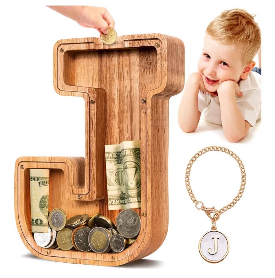 Wooden Letter Piggy Bank| Piggy Bank for Boys Girls Toddler| Money Bank| Coin Ba