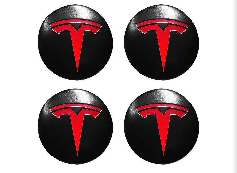 Tesla Wheel Center Cap Stickers Set of 4 Black and Red
