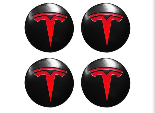 Tesla Wheel Center Cap Stickers Set of 4 Black and Red
