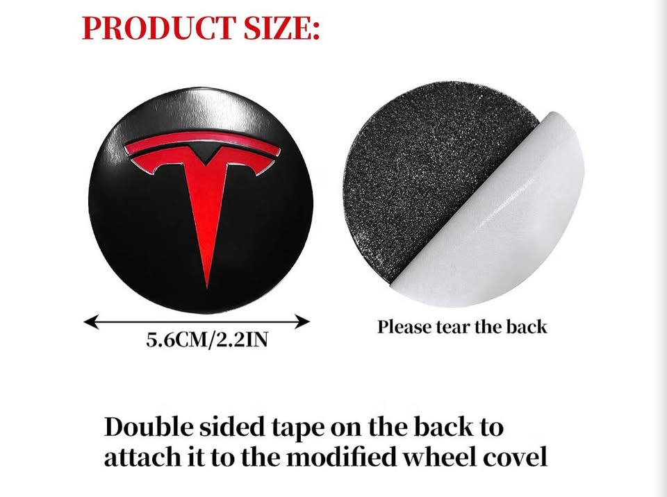 Tesla Wheel Center Cap Stickers Set of 4 Black and Red