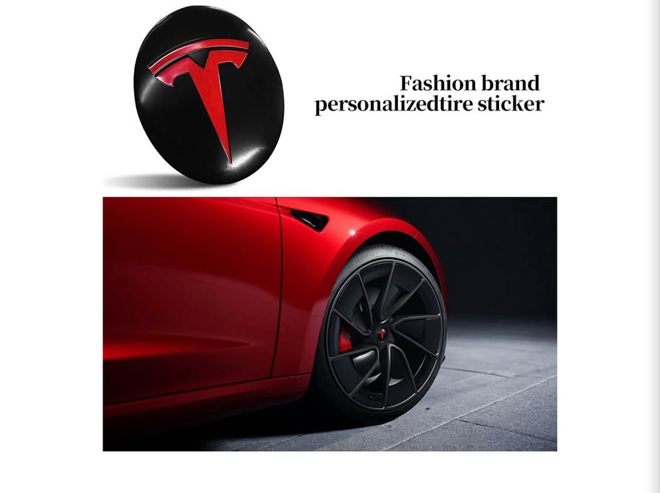 Tesla Wheel Center Cap Stickers Set of 4 Black and Red