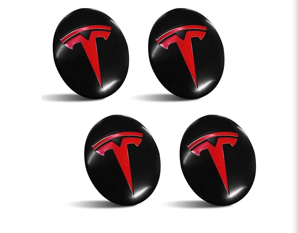 Tesla Wheel Center Cap Stickers Set of 4 Black and Red