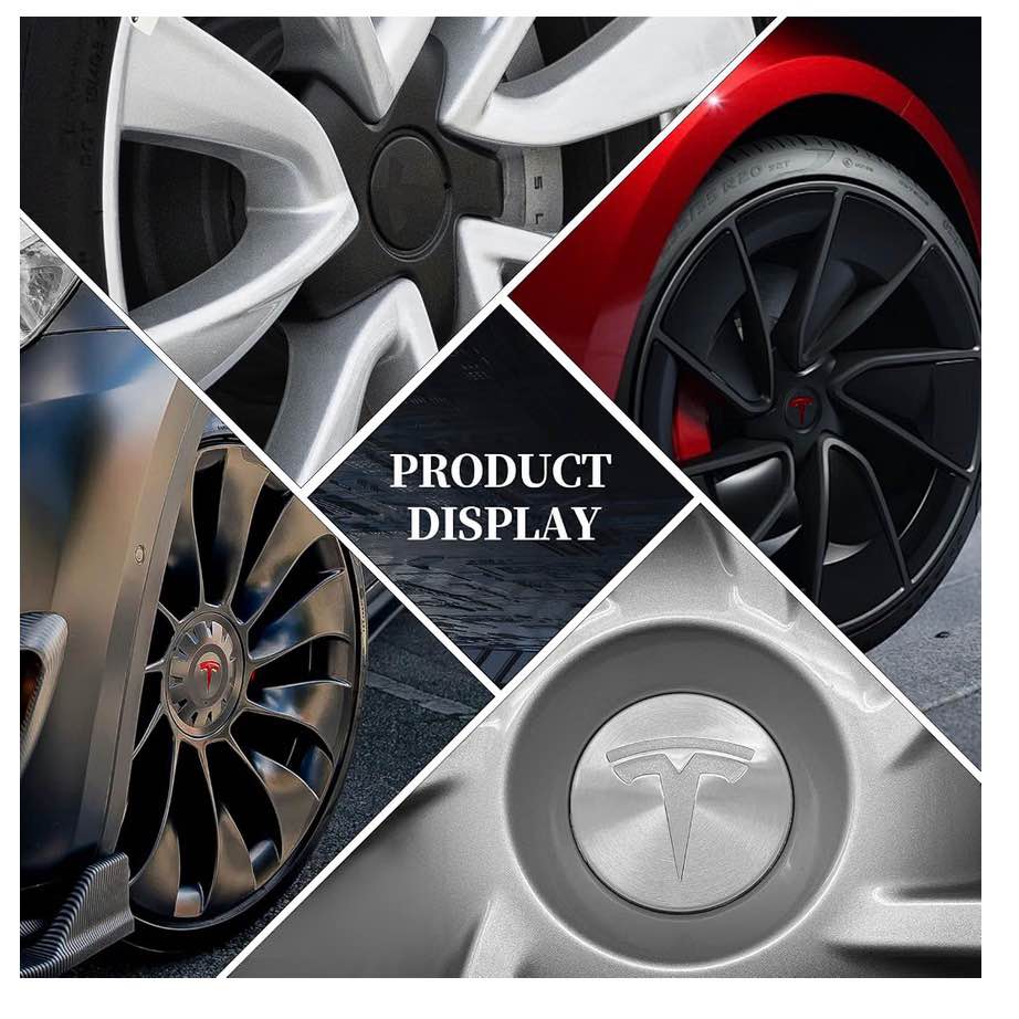 Tesla Wheel Center Cap Stickers Set of 4 Black and Red