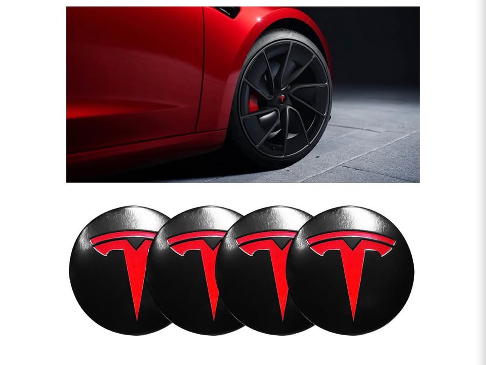 Tesla Wheel Center Cap Stickers Set of 4 Black and Red