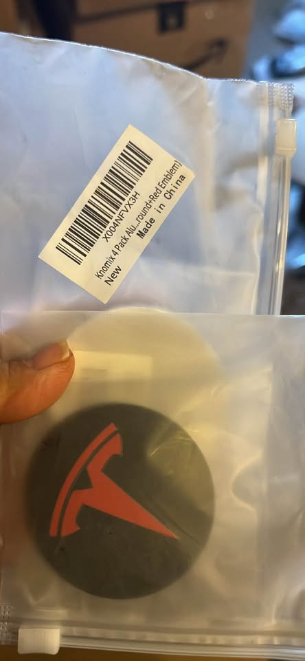 Tesla Wheel Center Cap Stickers Set of 4 Black and Red