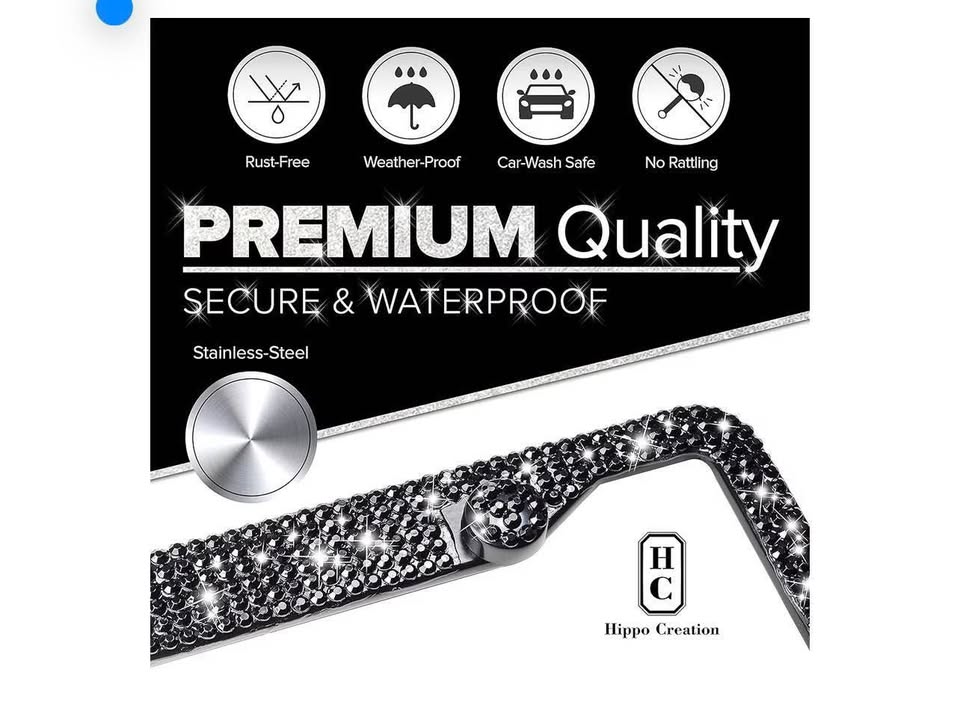 Black Bling License Plate Frames for Women - 2 Pack Bedazzled Cover, Clear Cryst