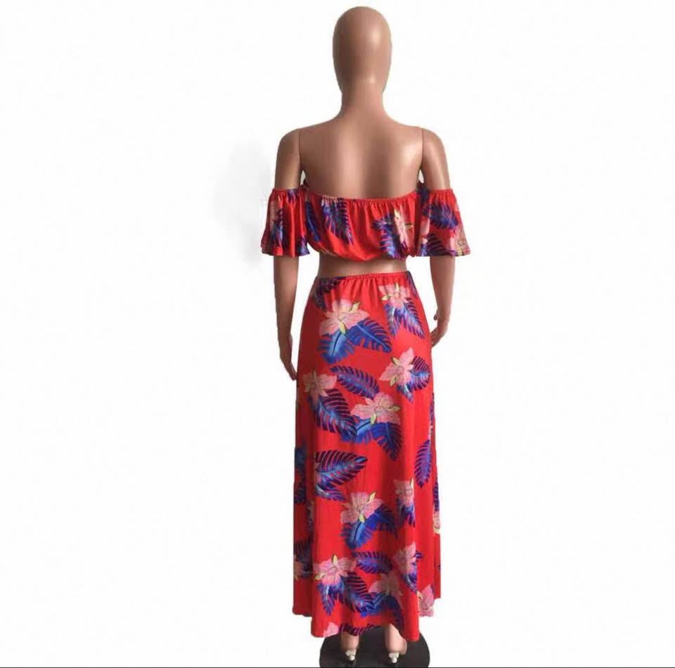 2-Piece Tropical Floral Crop Top and Maxi Skirt Set 2XL