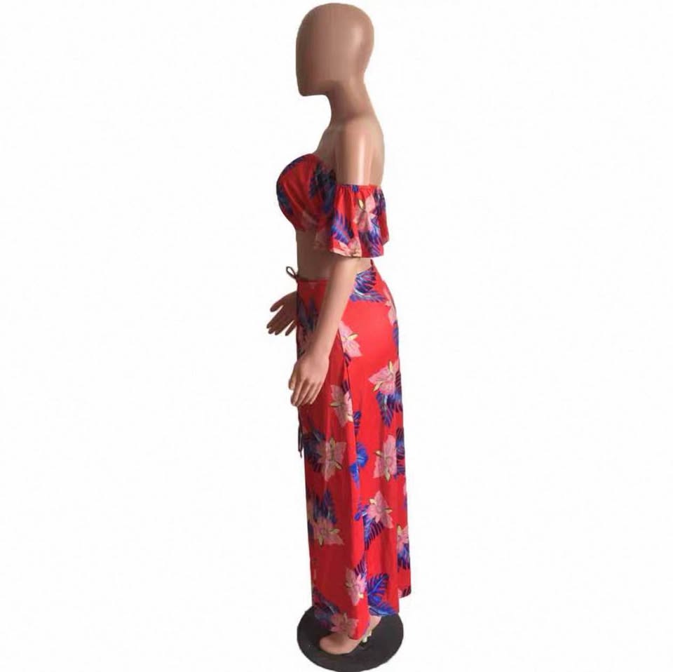 2-Piece Tropical Floral Crop Top and Maxi Skirt Set 2XL