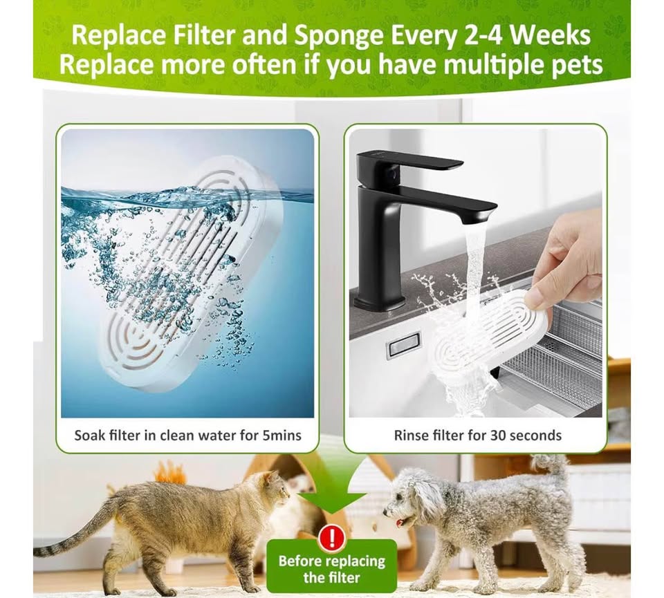 6 Pack Replacement Filters & Pre-Filter Sponges for 134oz/4L Automatic Pet Water