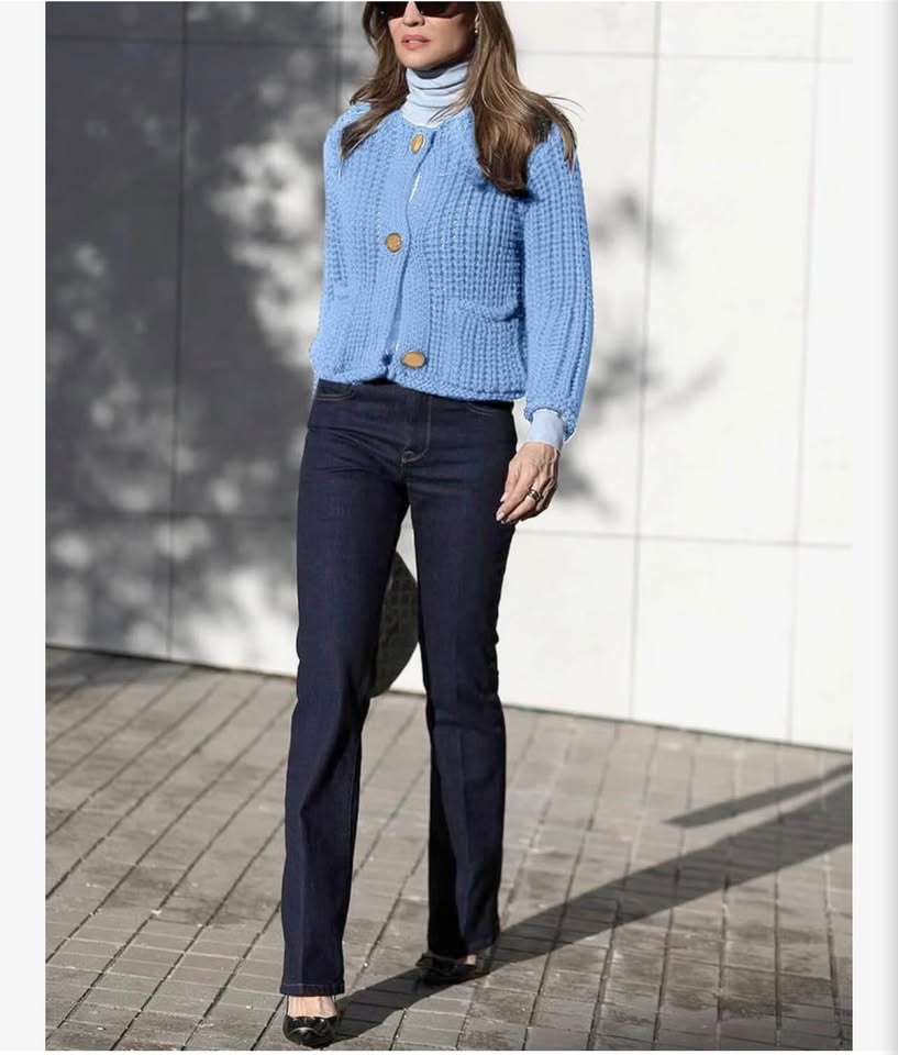 Blue Chunky Knit Button-Up Cardigan