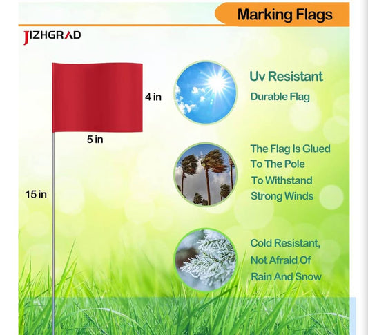 100pack Red Marking Flags, 15x4x5 Inch Yard Flags, Lawn, Garden, Construction, B