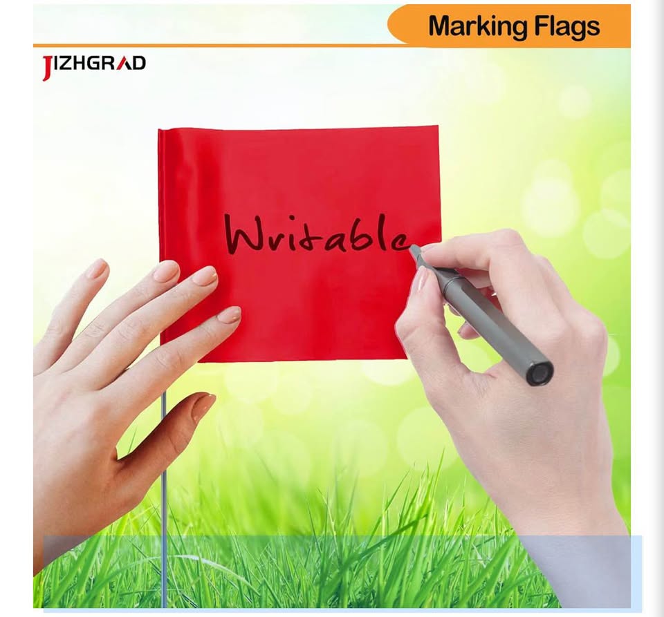 100pack Red Marking Flags, 15x4x5 Inch Yard Flags, Lawn, Garden, Construction, B